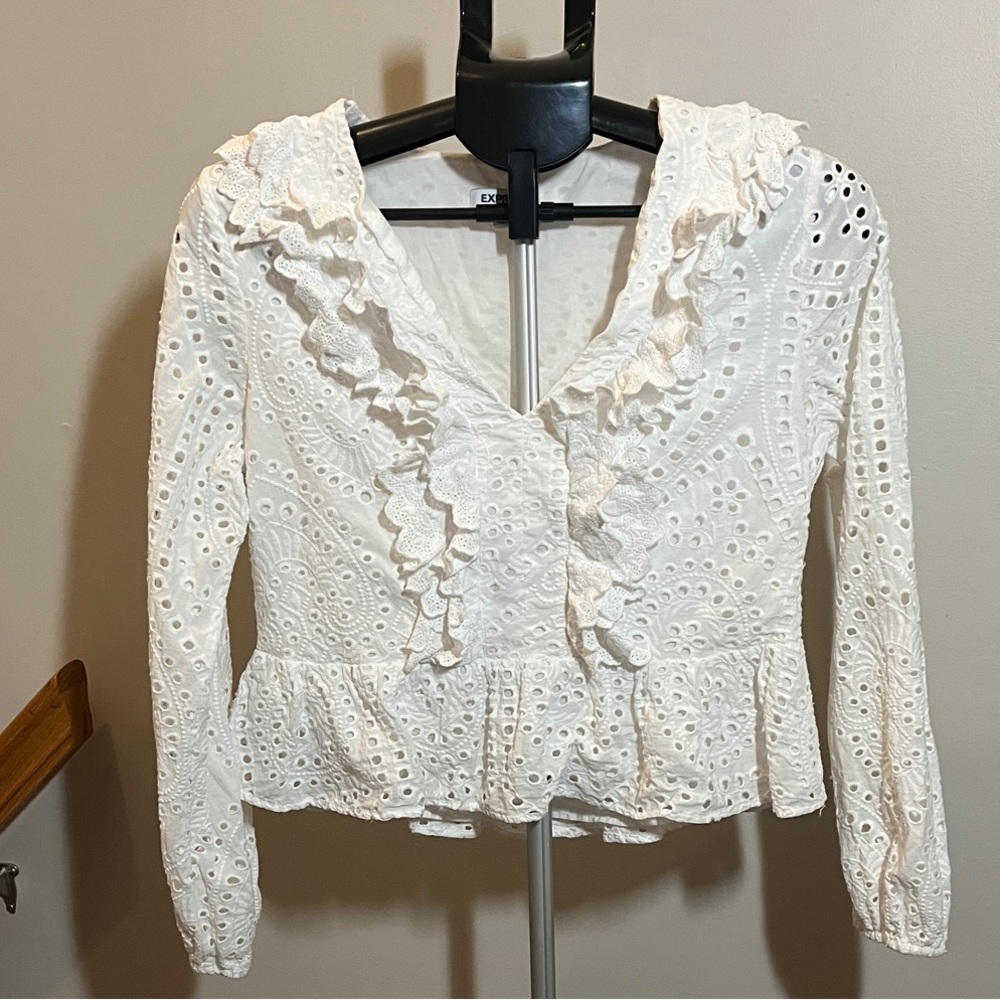 Express White Eyelet Ruffle Blouse